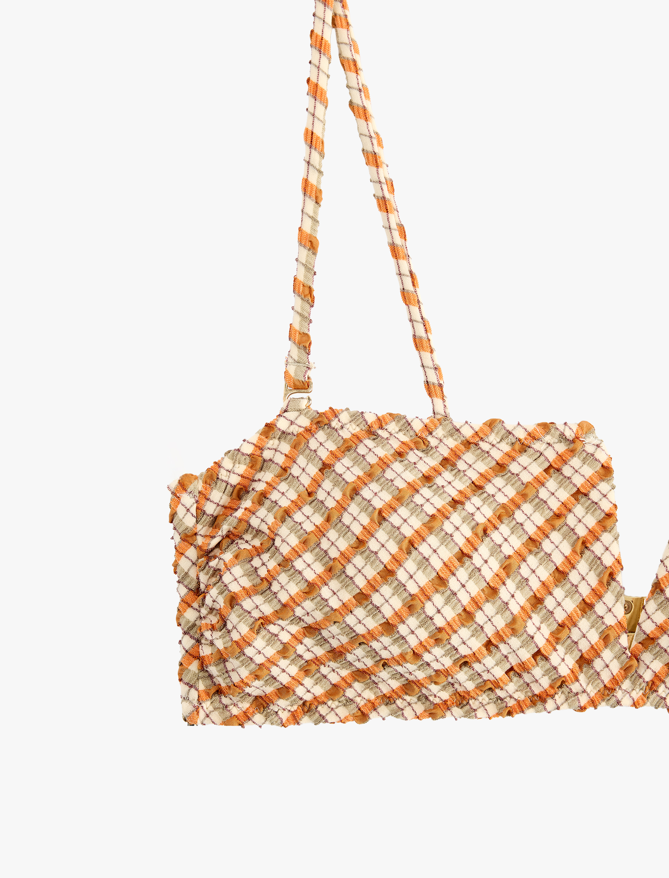   Dokulu Ekose Straplez Bandeau Bikini Üstü