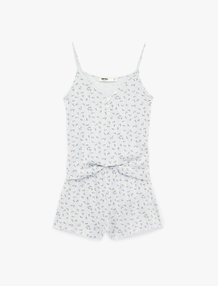  Askılı Çiçekli Şortlu Pijama Takımı