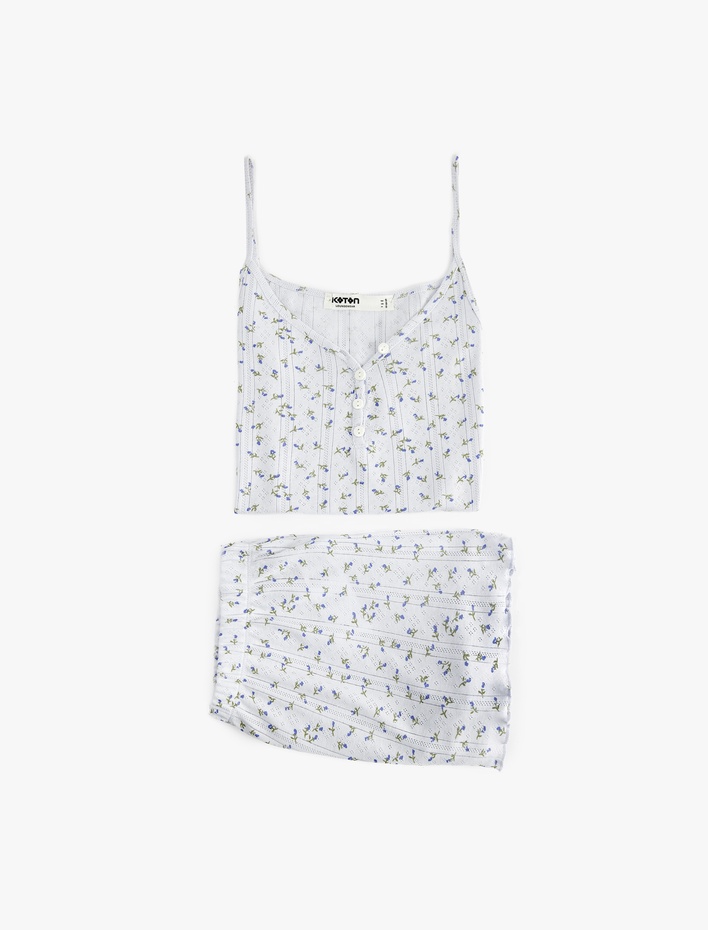  Askılı Çiçekli Şortlu Pijama Takımı