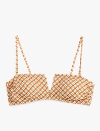 Dokulu Ekose Straplez Bandeau Bikini Üstü