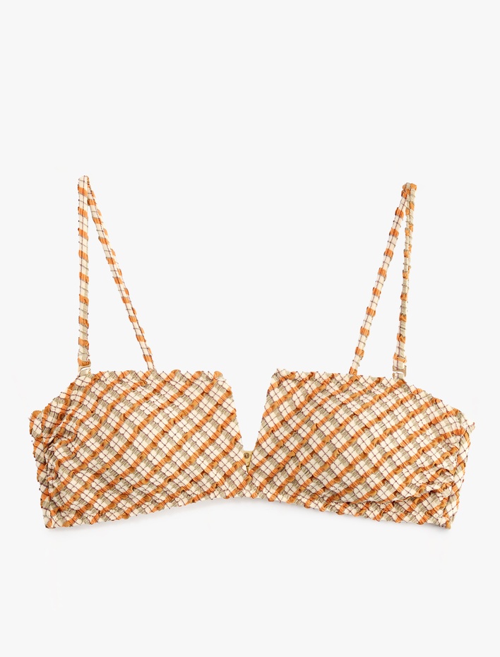  Dokulu Ekose Straplez Bandeau Bikini Üstü