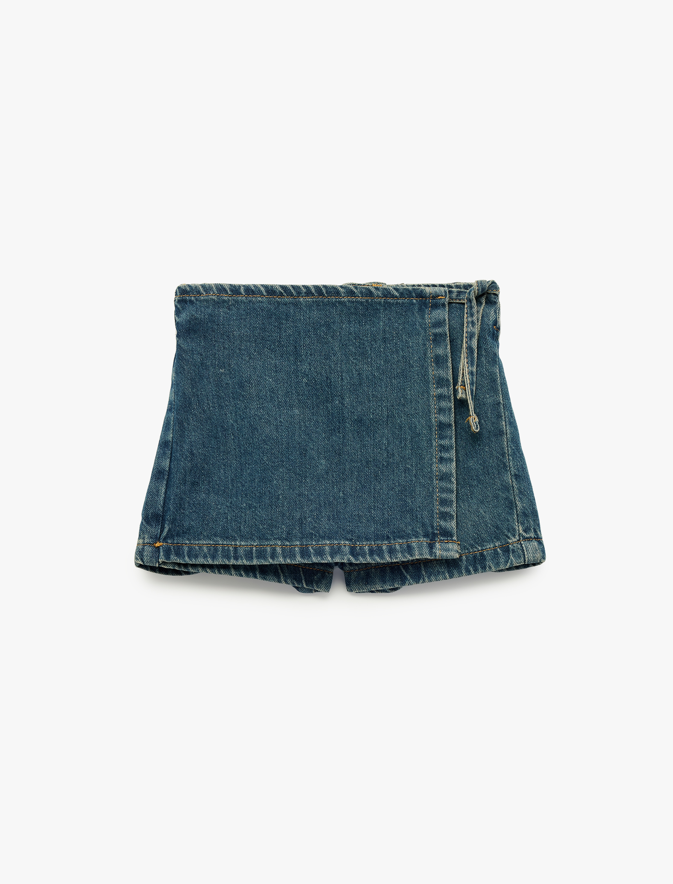  Kız Bebek Normal Bel Bağlama Detaylı Pamuklu Denim Şort Etek