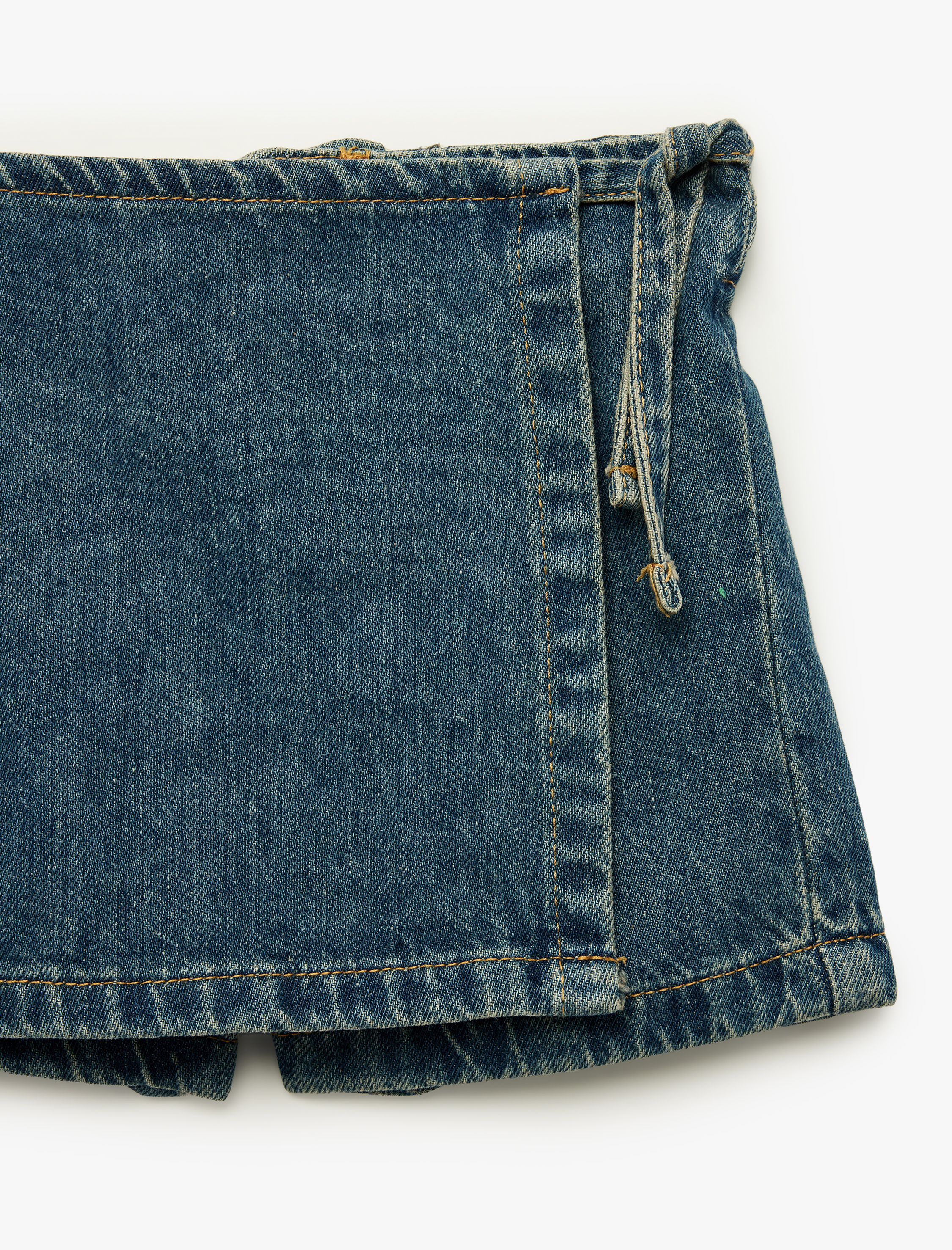  Kız Bebek Normal Bel Bağlama Detaylı Pamuklu Denim Şort Etek