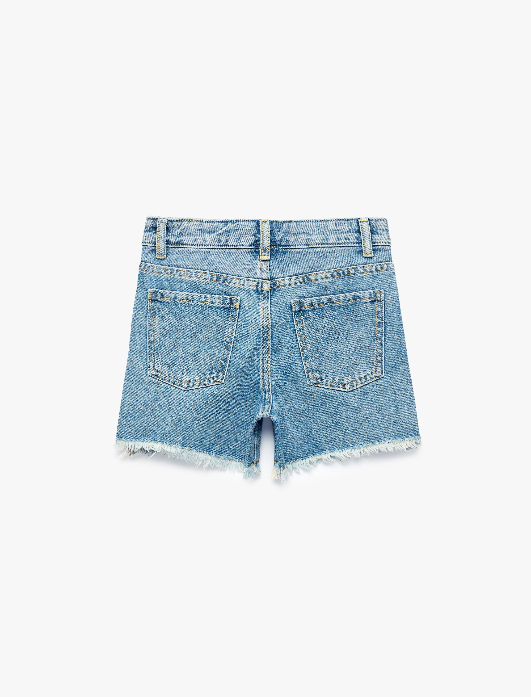  Kız Çocuk Pamuklu Cepli Püsküllü Paça Denim Şort