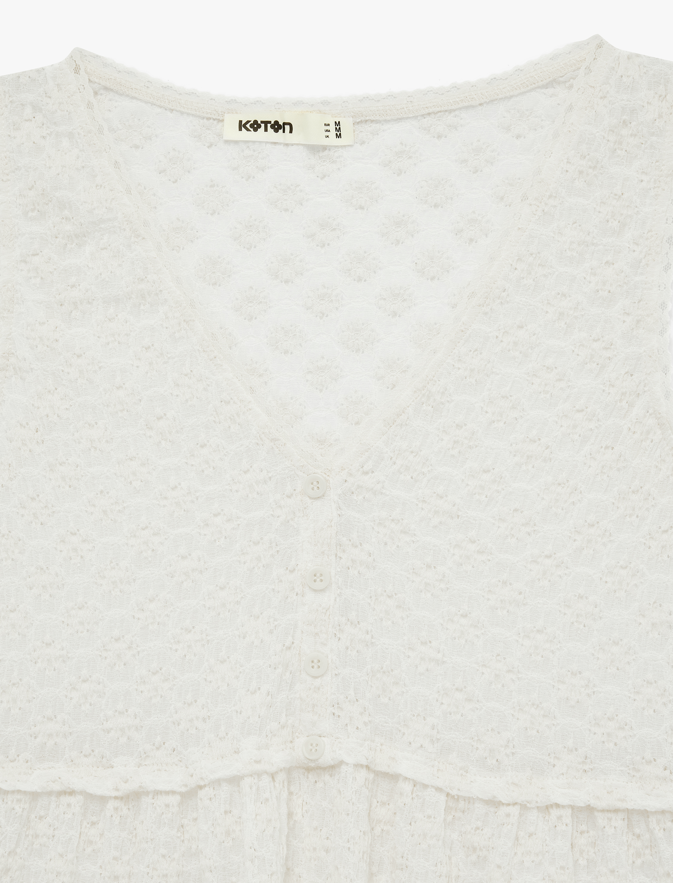   Slim Fit Kolsuz V Yaka Düğmeli Dökümlü Peplum Kesim Dantel Bluz
