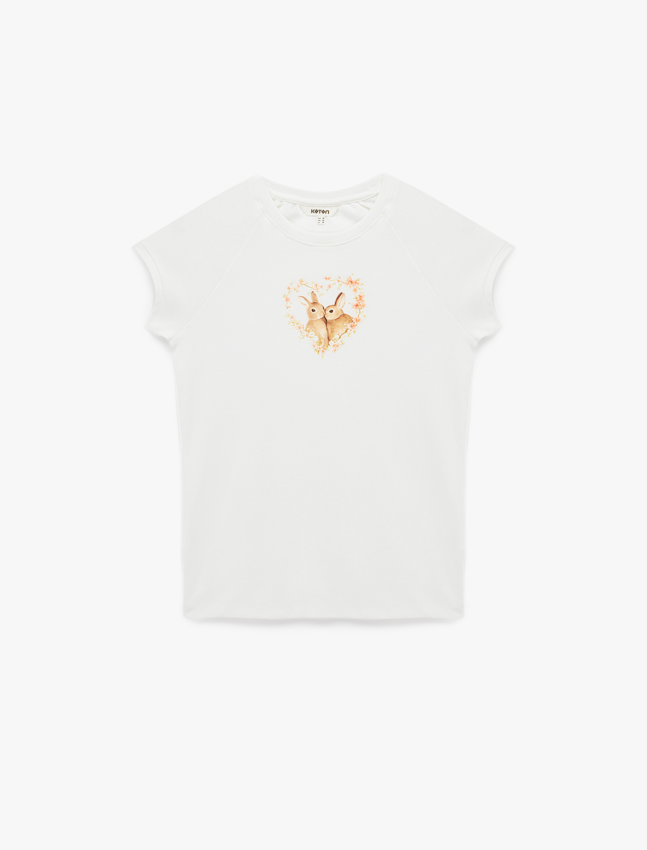   Koton X Sibil Çetinkaya - Pamuklu Slim Fit Kısa Kollu Kalpli Tavşan Baskılı Tişört
