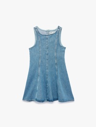 Bol Kesim A Kesim Kolsuz Bisiklet Yaka Denim Elbise