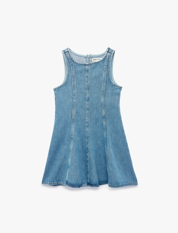 Kız Çocuk Bol Kesim A Kesim Kolsuz Bisiklet Yaka Denim Elbise