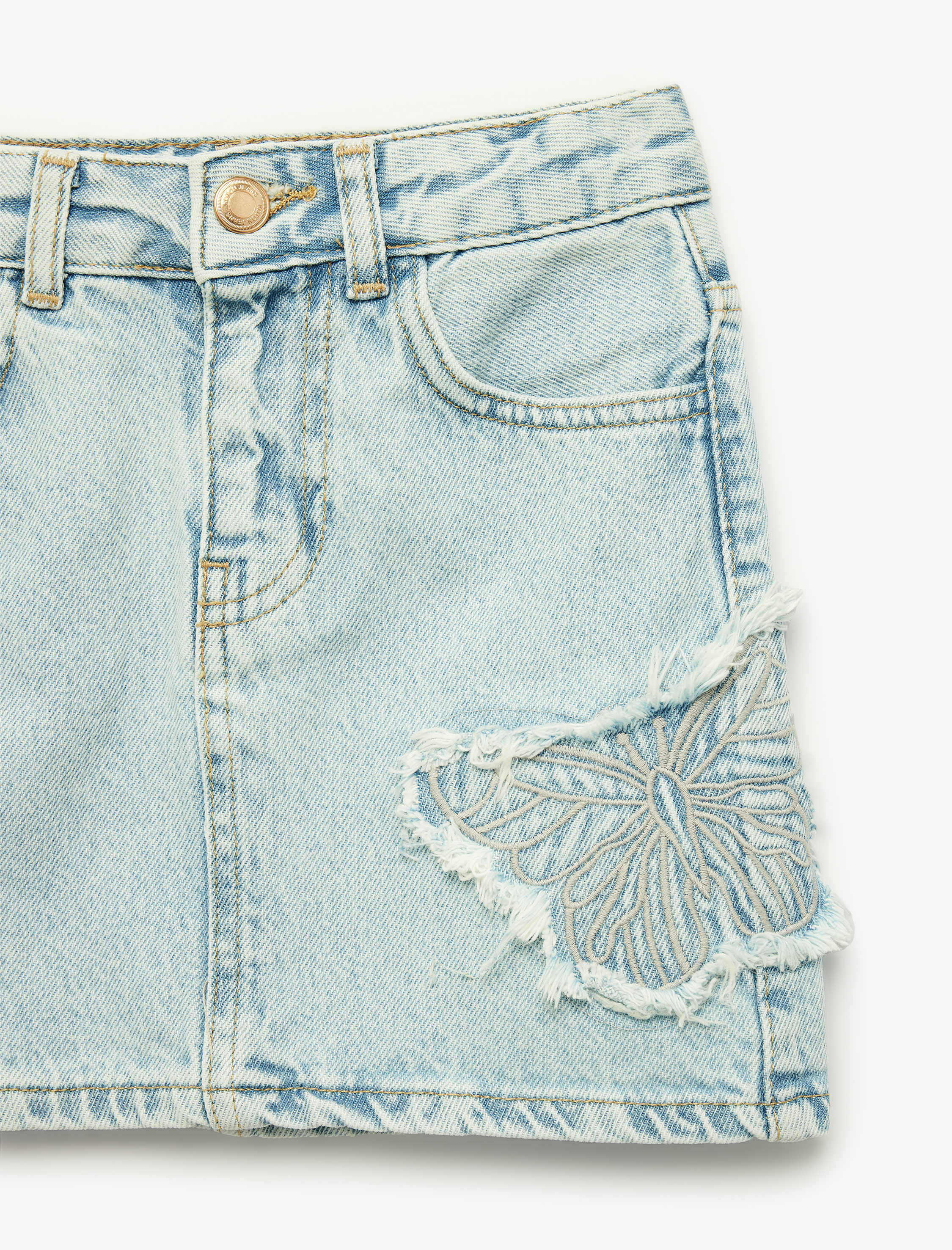  Kız Çocuk Pamuklu Kelebek Detaylı Denim Etek