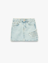 Pamuklu Kelebek Detaylı Denim Etek