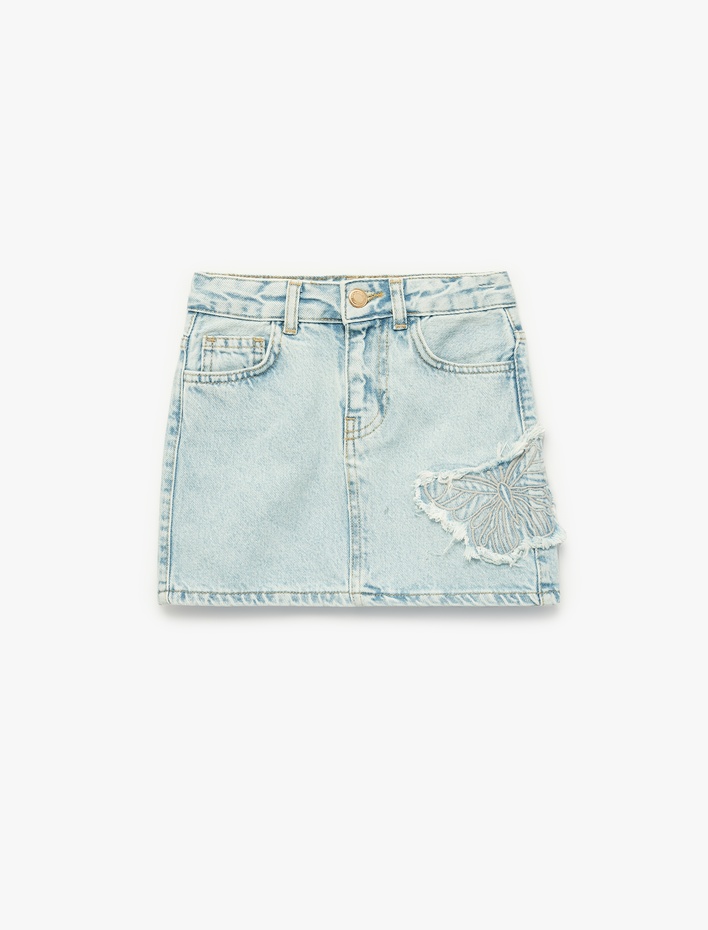 Kız Çocuk Pamuklu Kelebek Detaylı Denim Etek