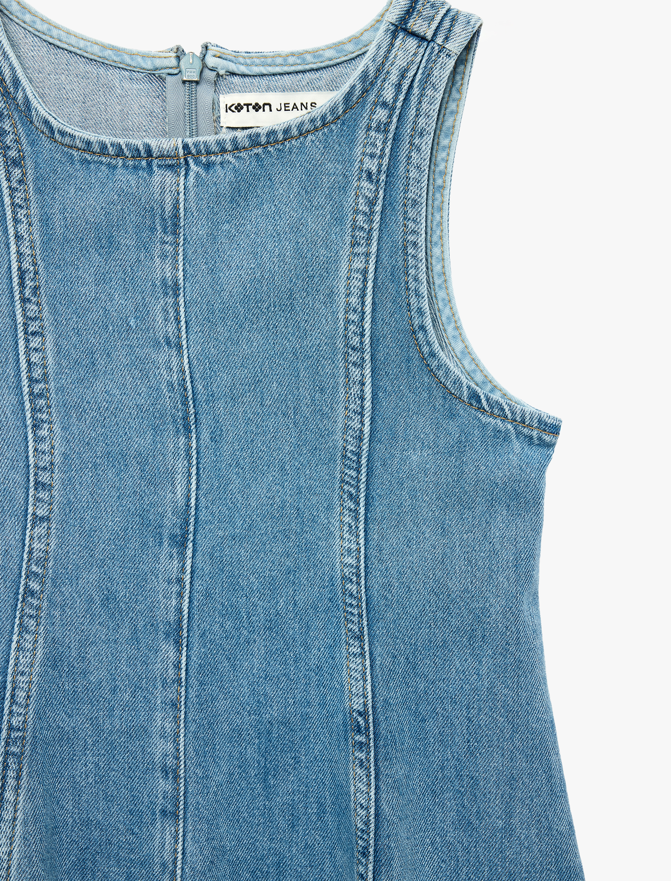  Kız Çocuk Bol Kesim A Kesim Kolsuz Bisiklet Yaka Denim Elbise
