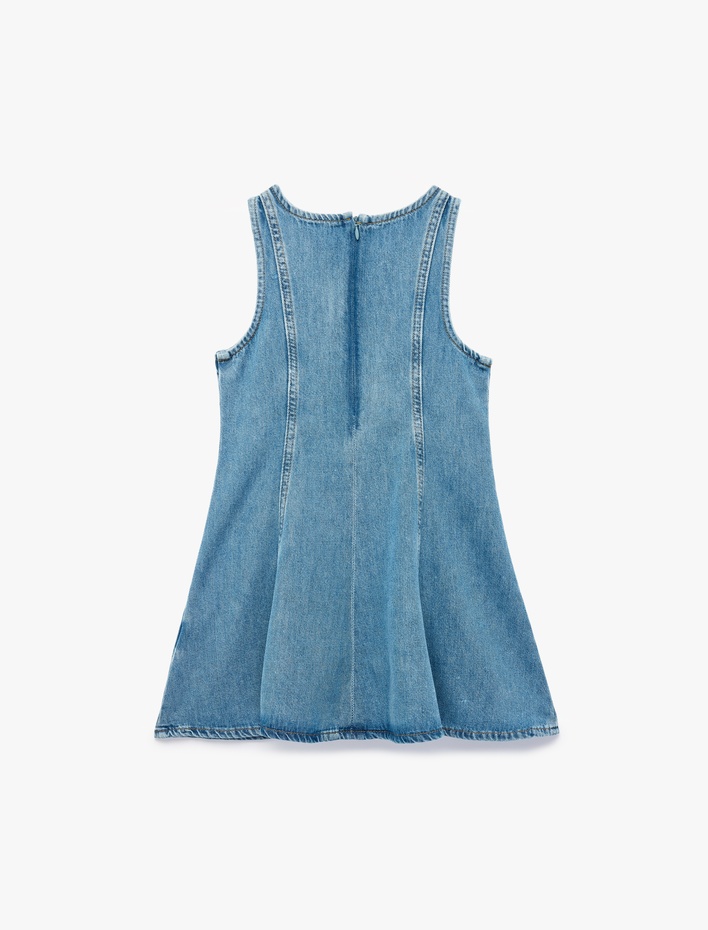 Kız Çocuk Bol Kesim A Kesim Kolsuz Bisiklet Yaka Denim Elbise