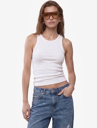 Pamuklu Kaşkorse Slim Fit Kolsuz Bisiklet Yaka Fitilli Atlet