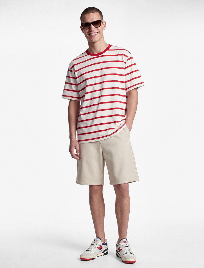  Kısa Kollu Bisiklet Yaka Viskon Karışımlı Çizgili Futbol Temalı Oversize Tişört