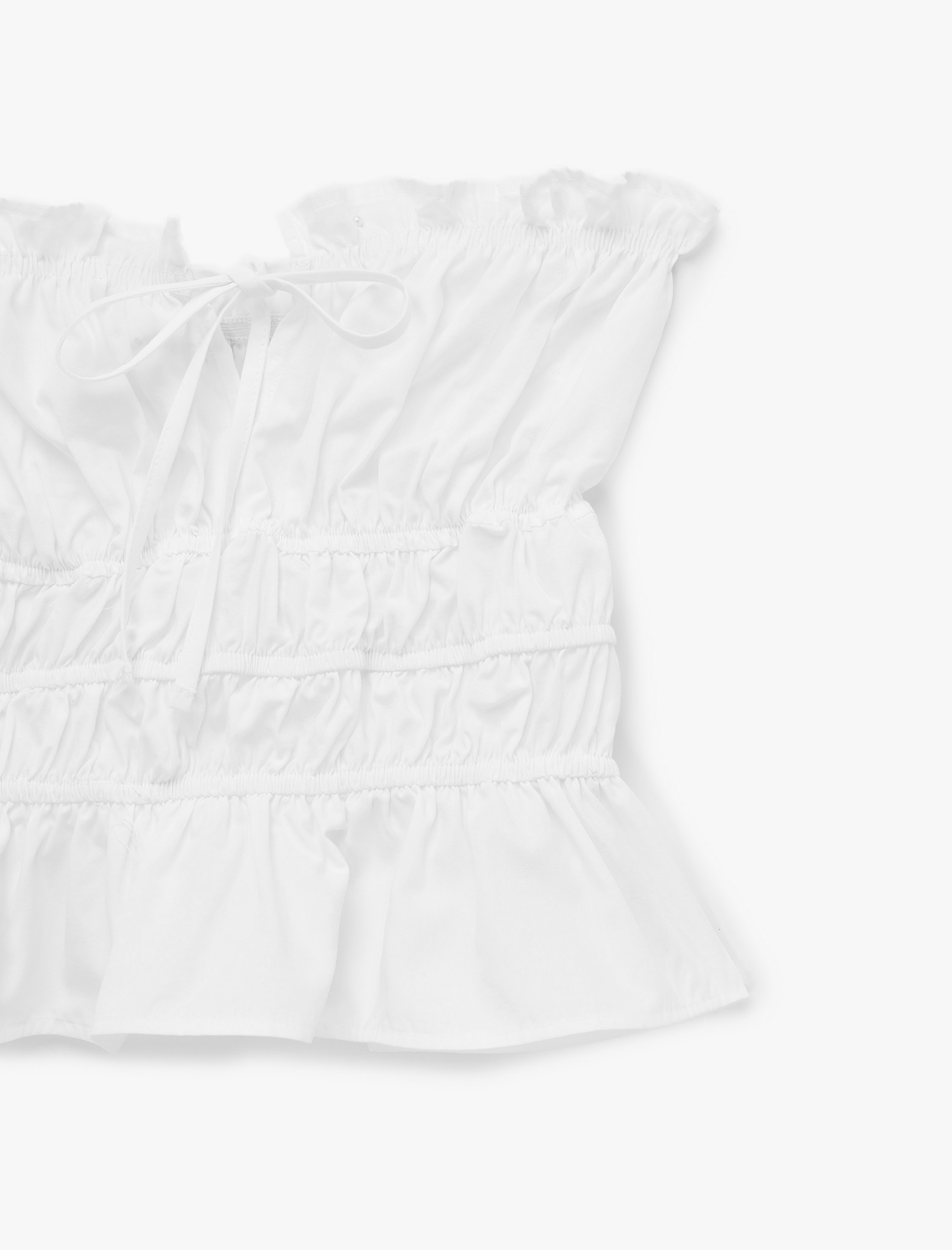   Pamuklu Bağlama Detaylı Büzgülü Straplez Crop Top