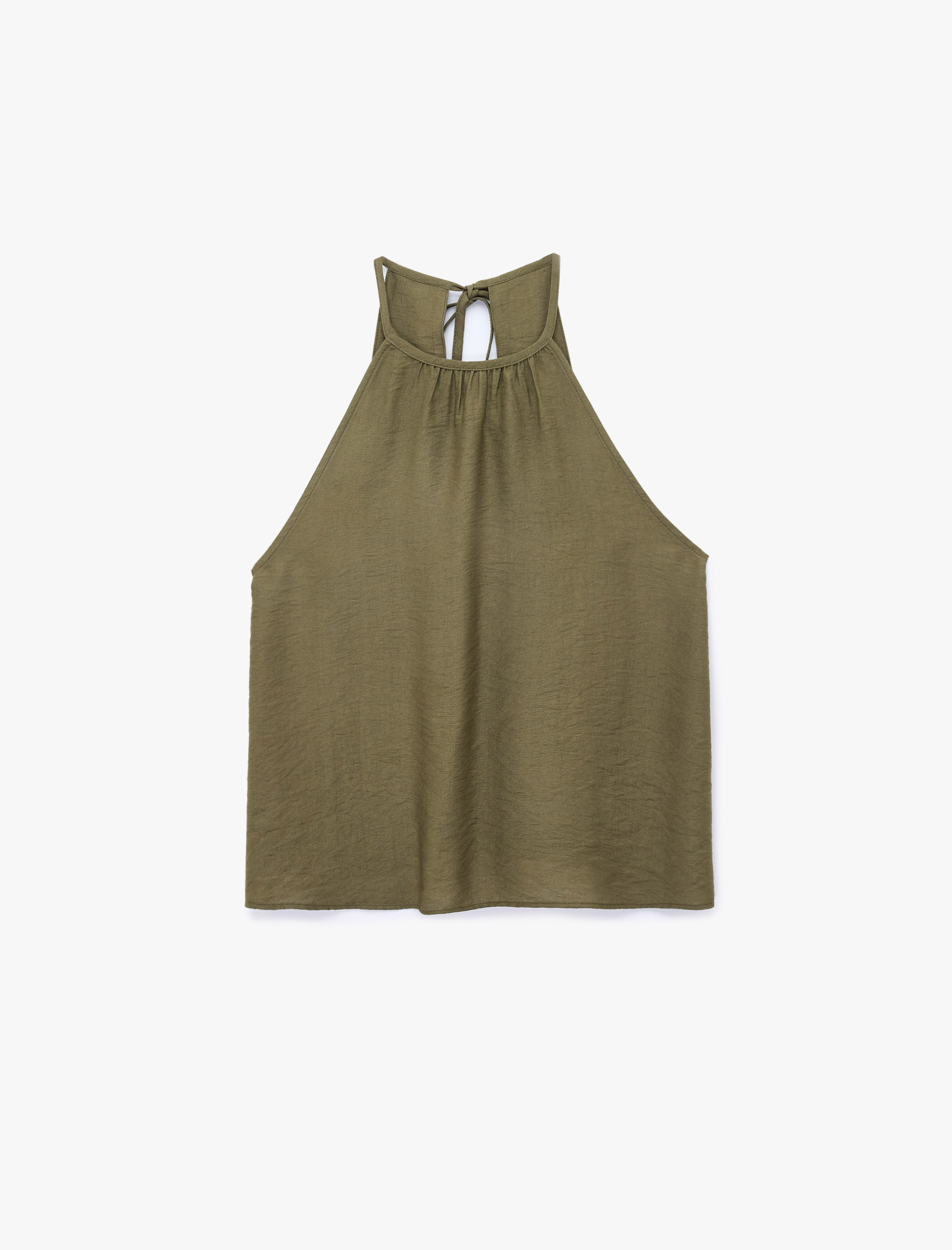   Viskon Kumaş Bağlama Detaylı Halter Yaka Top