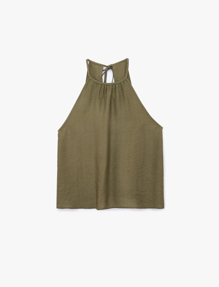 Viskon Kumaş Bağlama Detaylı Halter Yaka Top