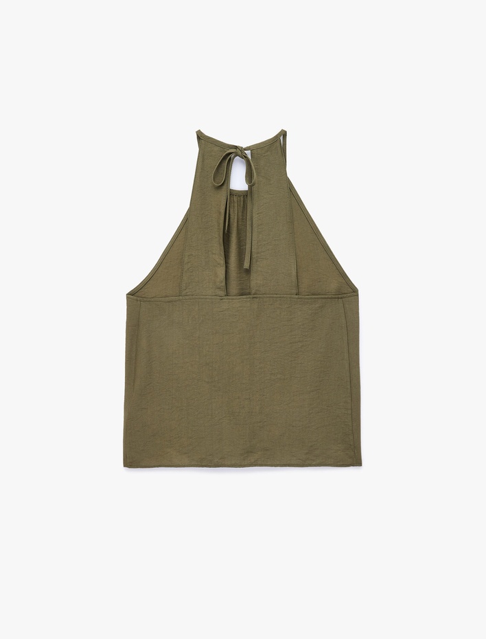  Viskon Kumaş Bağlama Detaylı Halter Yaka Top