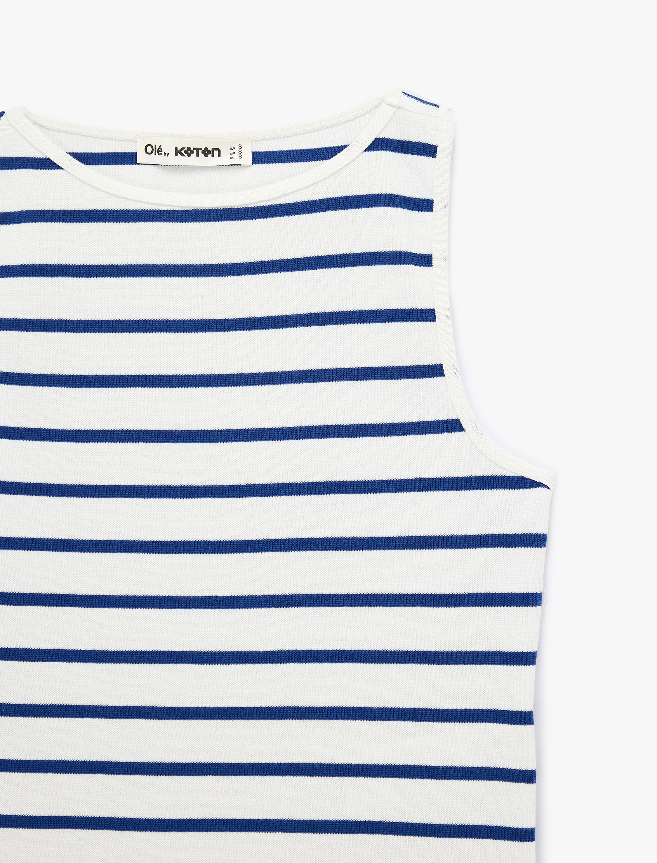   Pamuklu Çizgili Slim Fit Kayık Yaka Kolsuz Bluz