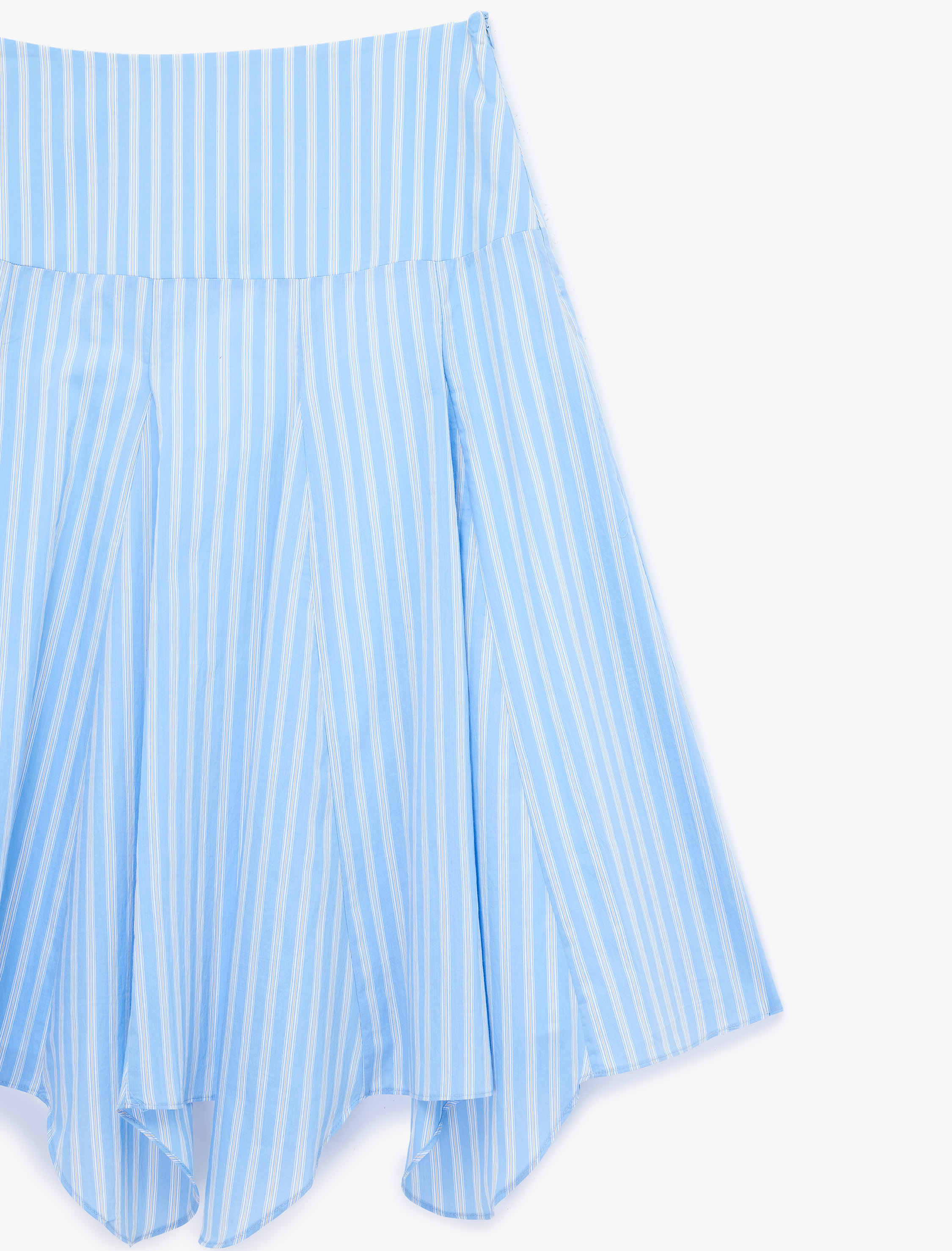   Çizgili Asimetrik Kesim Midi Etek