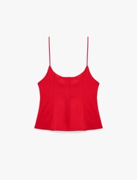 Dikiş Detaylı Viskon Kolsuz Slim Fit Peplum Askılı Bluz