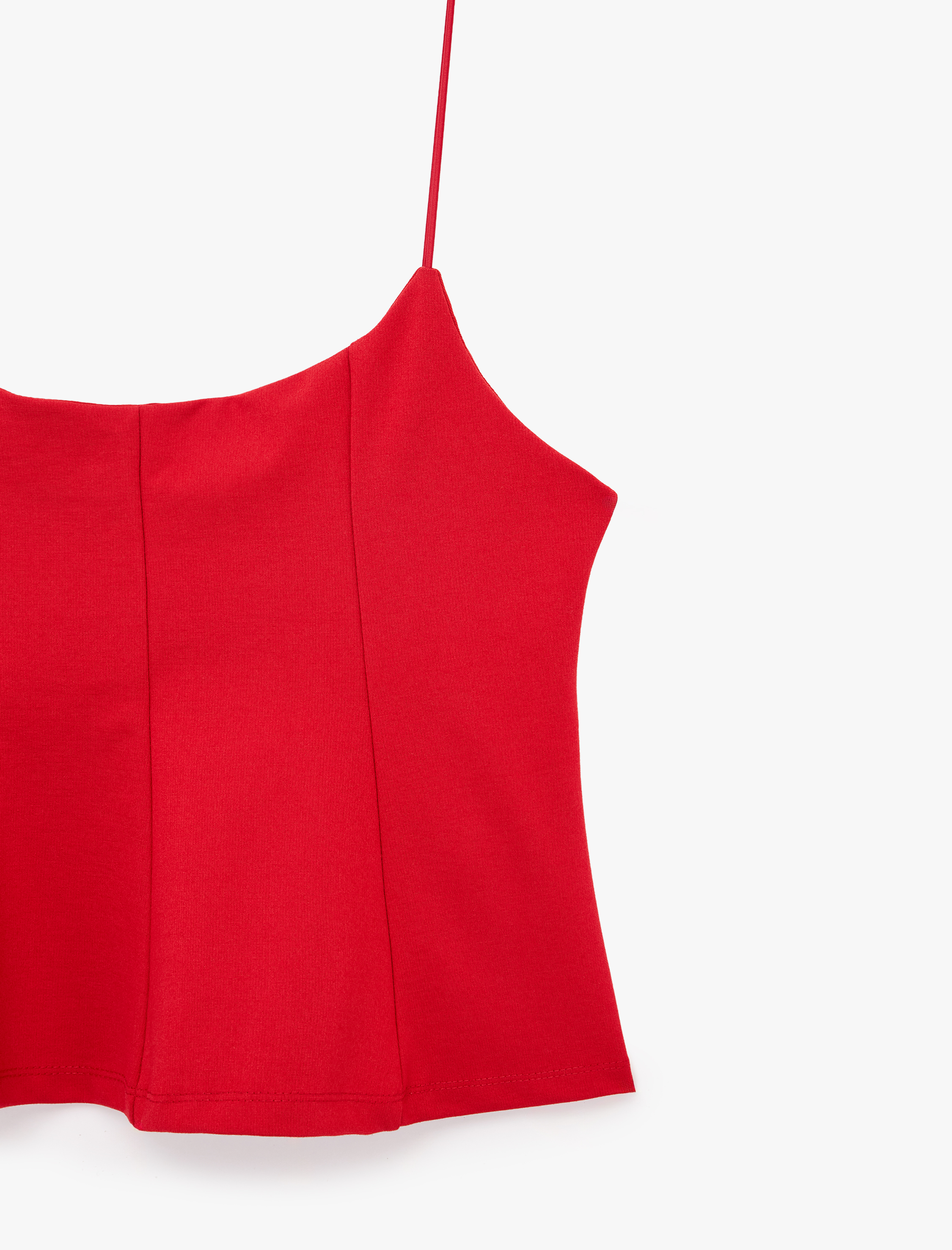   Dikiş Detaylı Viskon Kolsuz Slim Fit Peplum Askılı Bluz