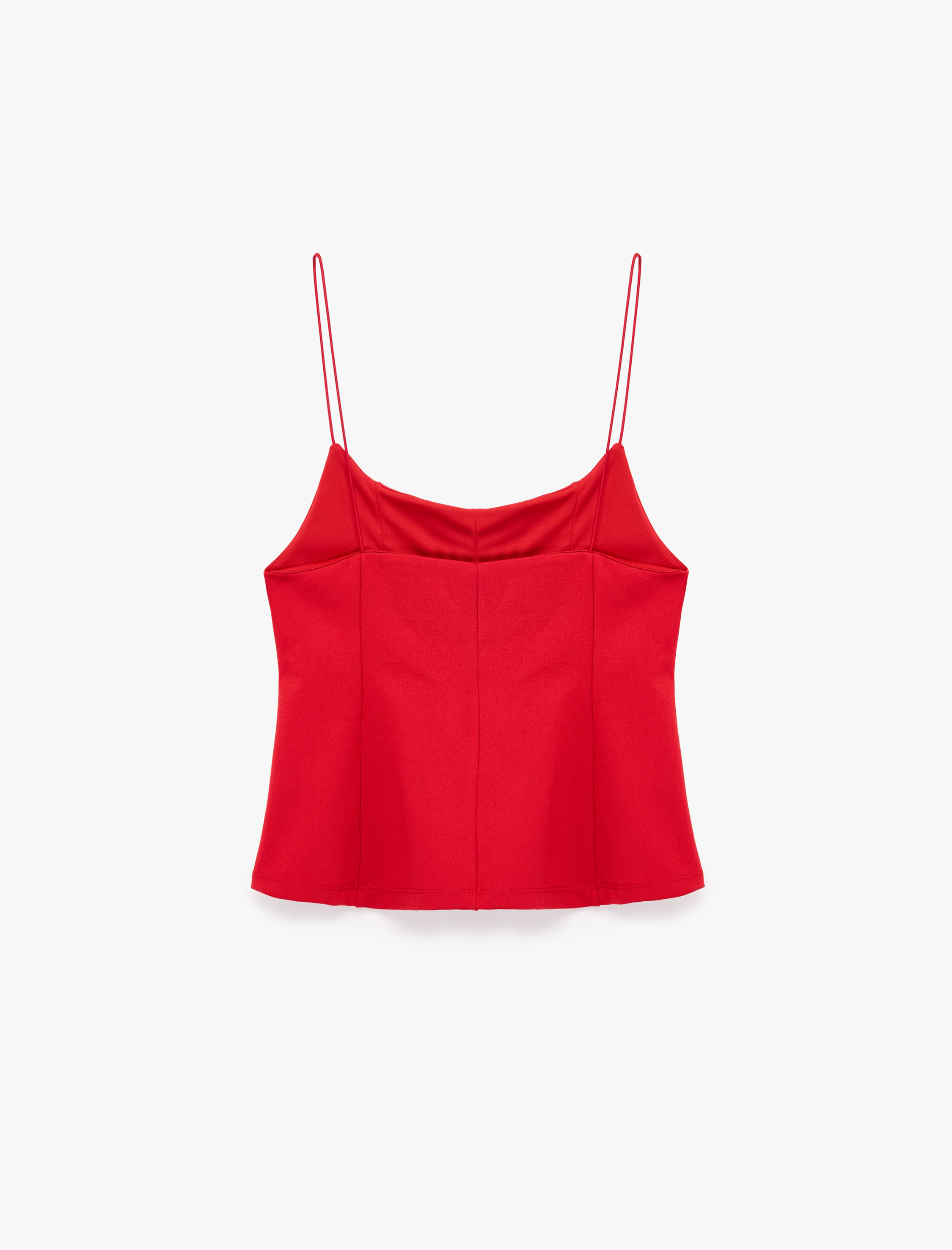   Dikiş Detaylı Viskon Kolsuz Slim Fit Peplum Askılı Bluz