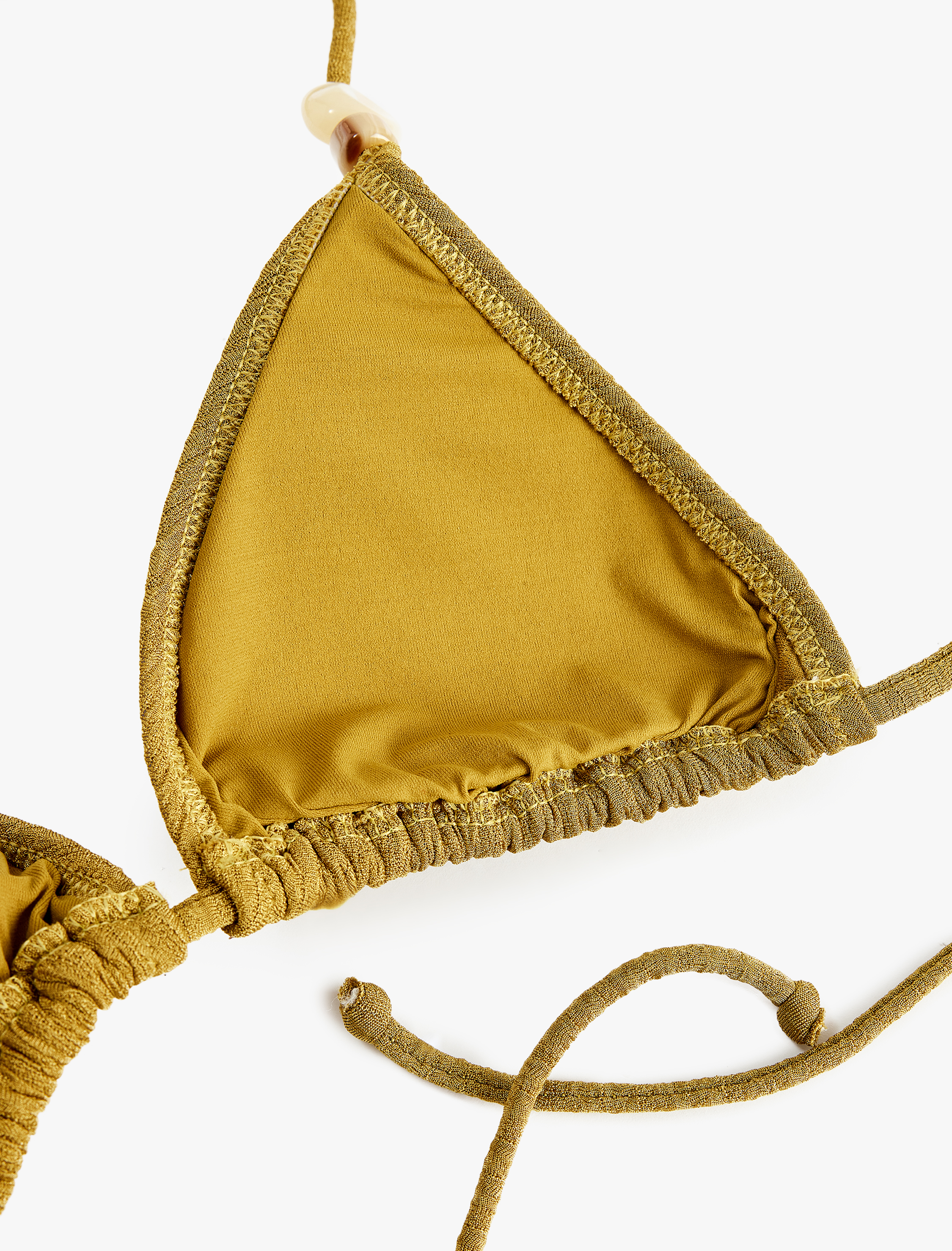   Boncuk Detaylı Dokulu Üçgen Bikini Üstü