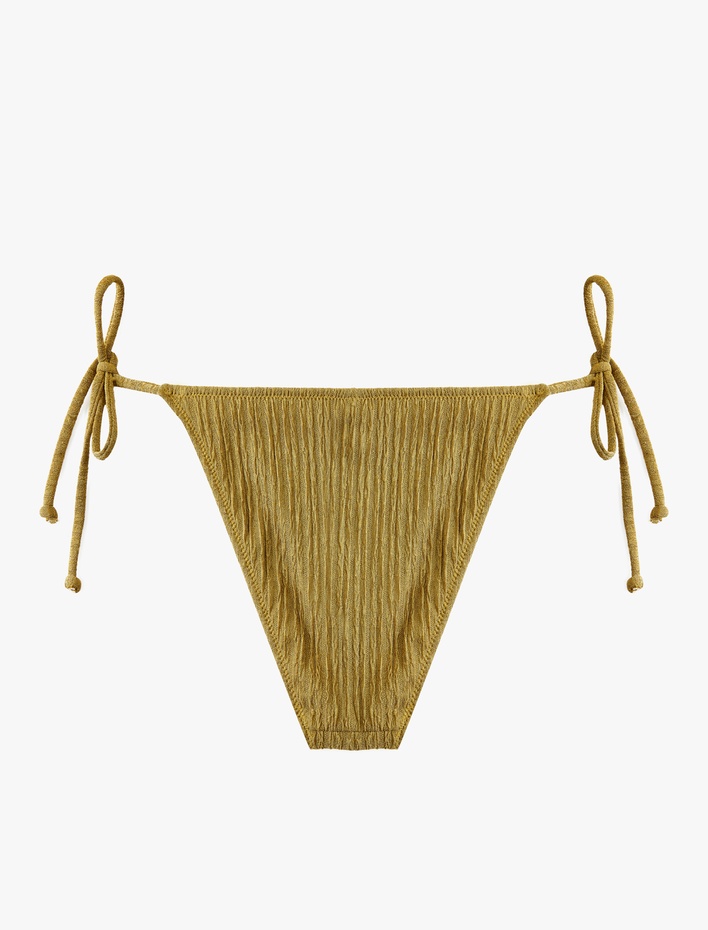 Boncuk Detaylı Yanları Bağlamalı İpli Dokulu Mikro Bikini Altı