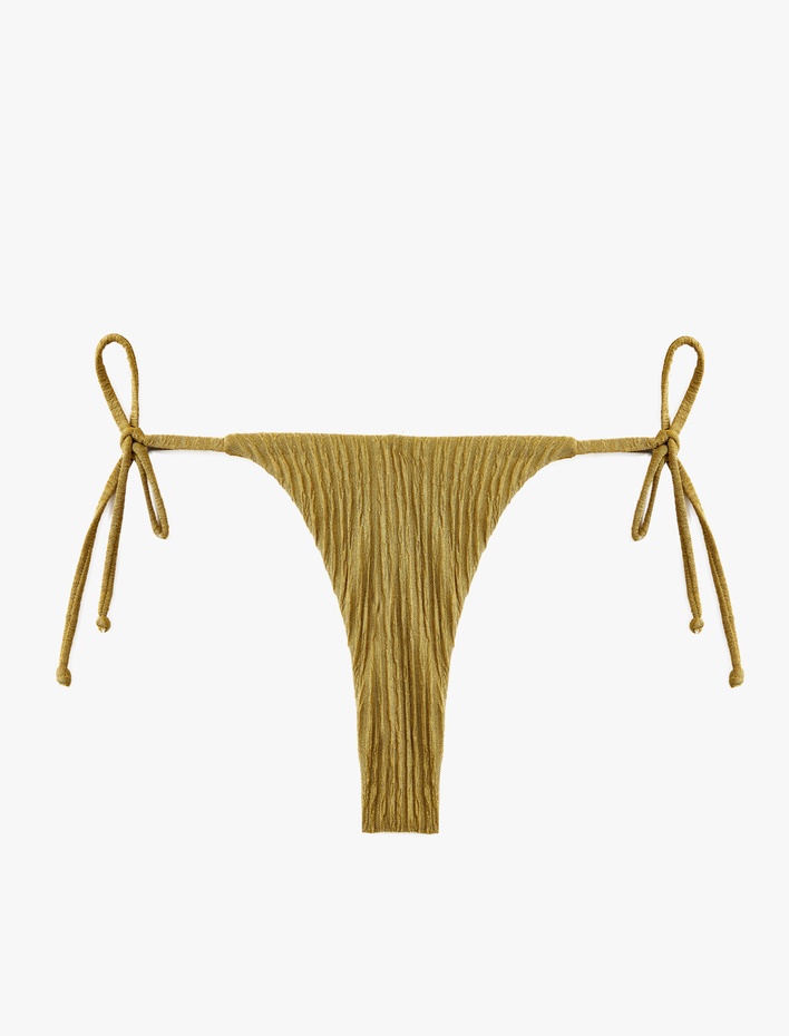  Yanları Bağlamalı İpli Dokulu String Bikini Altı