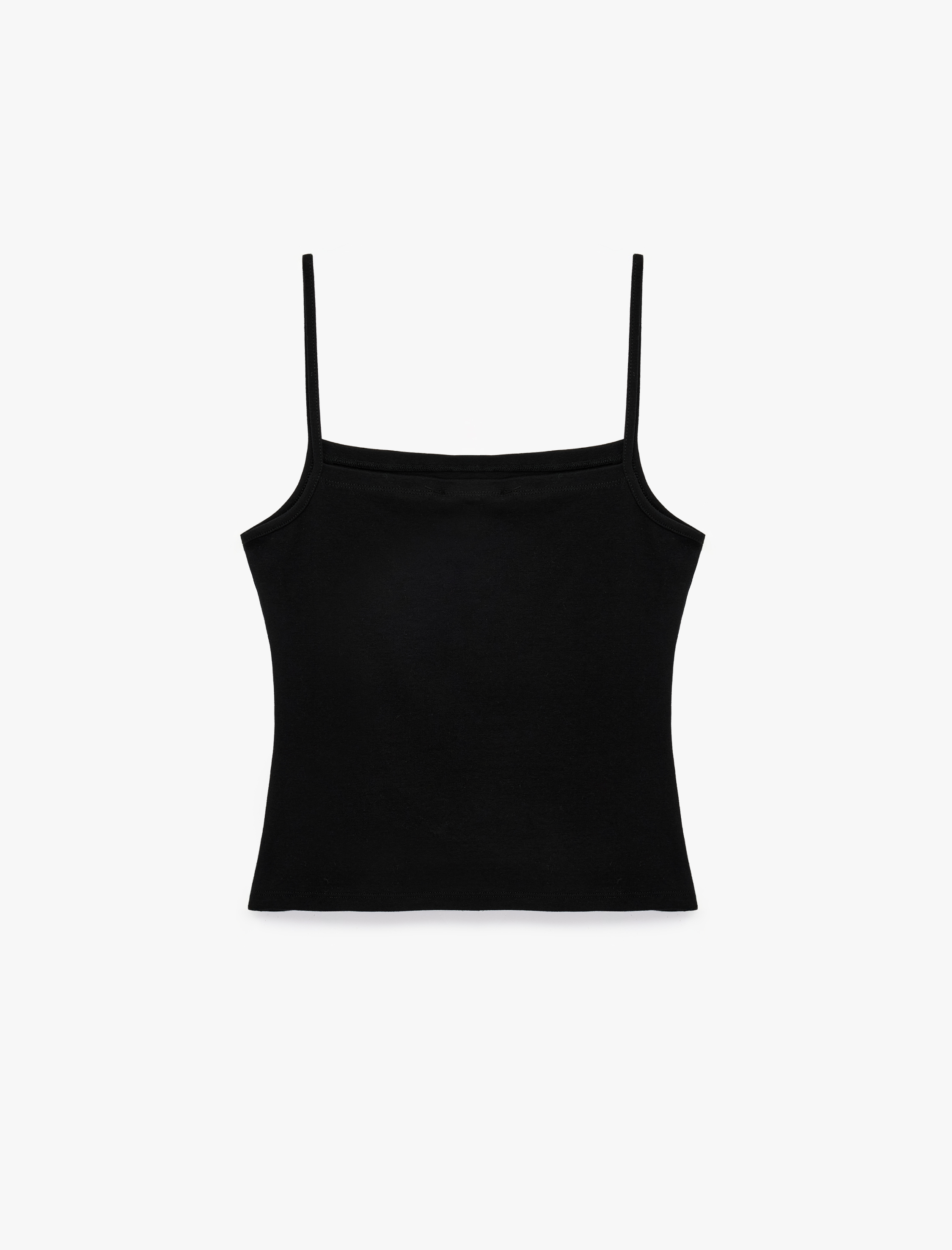   Pamuklu Ribanalı Slim Fit Kare Yaka İp Askılı Atlet Bluz
