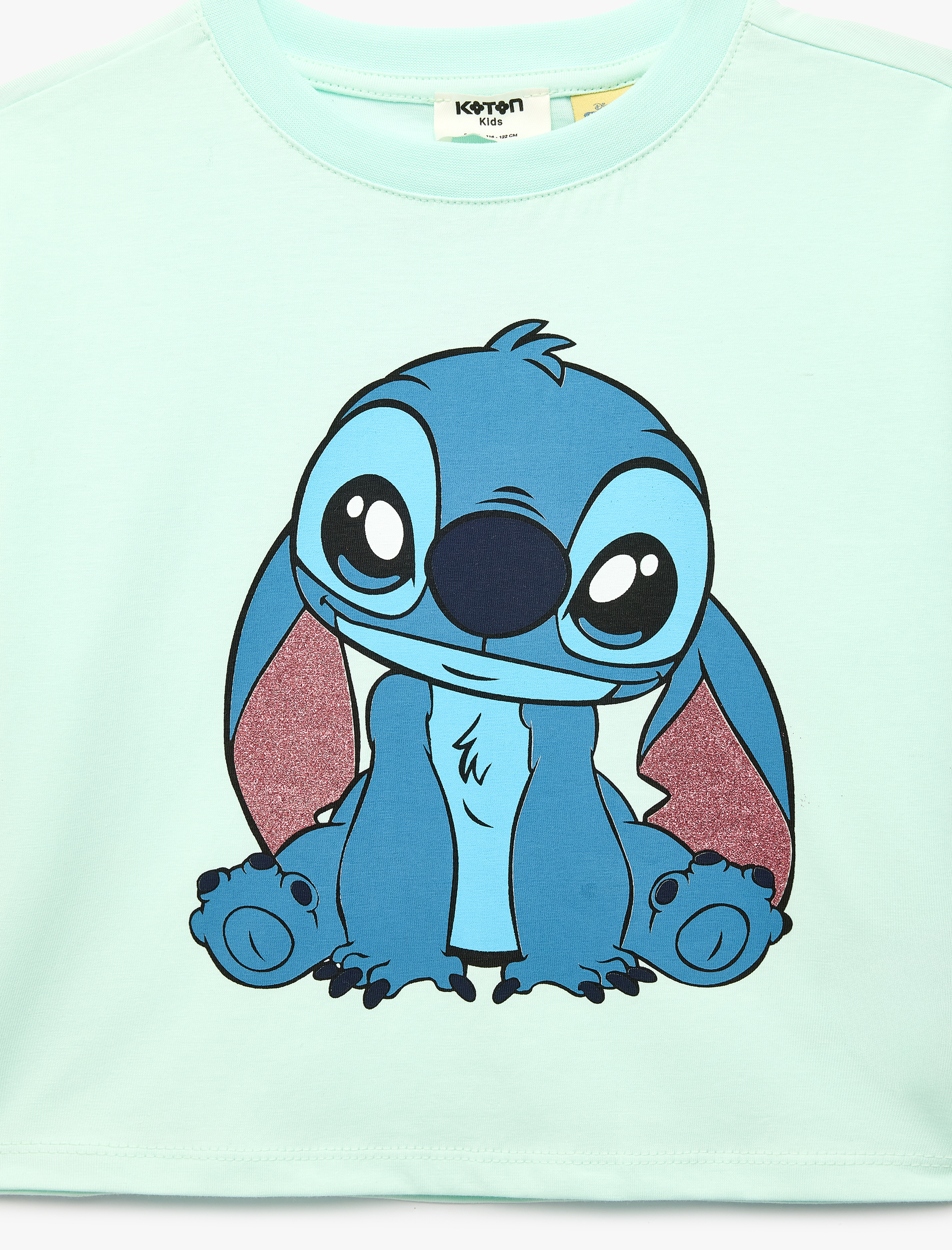  Kız Çocuk Lisanslı Stitch Baskılı Simli Bisiklet Yaka Kısa Kollu Pamuklu Tişört