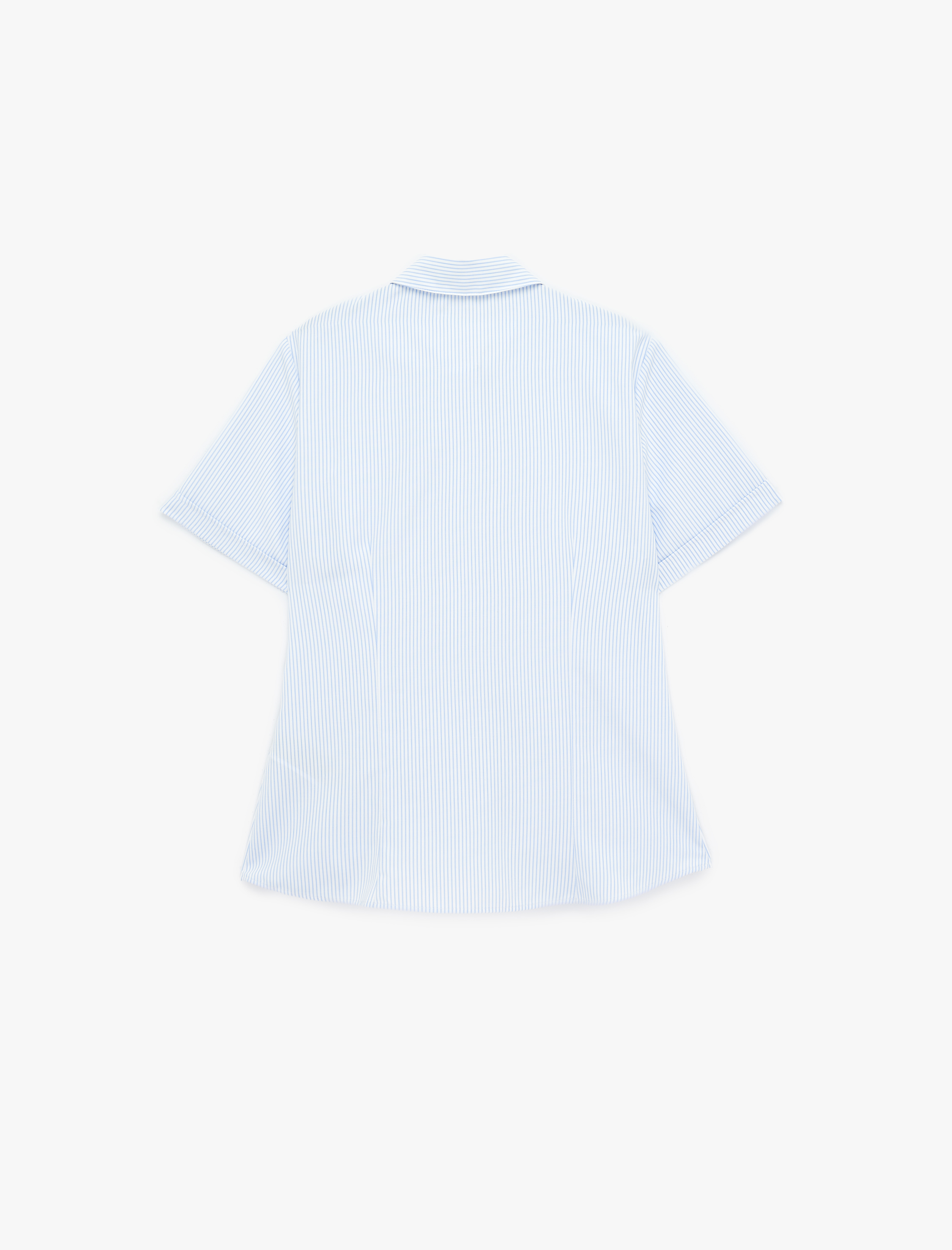   Regular Fit Kısa Kollu Klasik Yaka Düğmeli Çizgili Poplin Gömlek