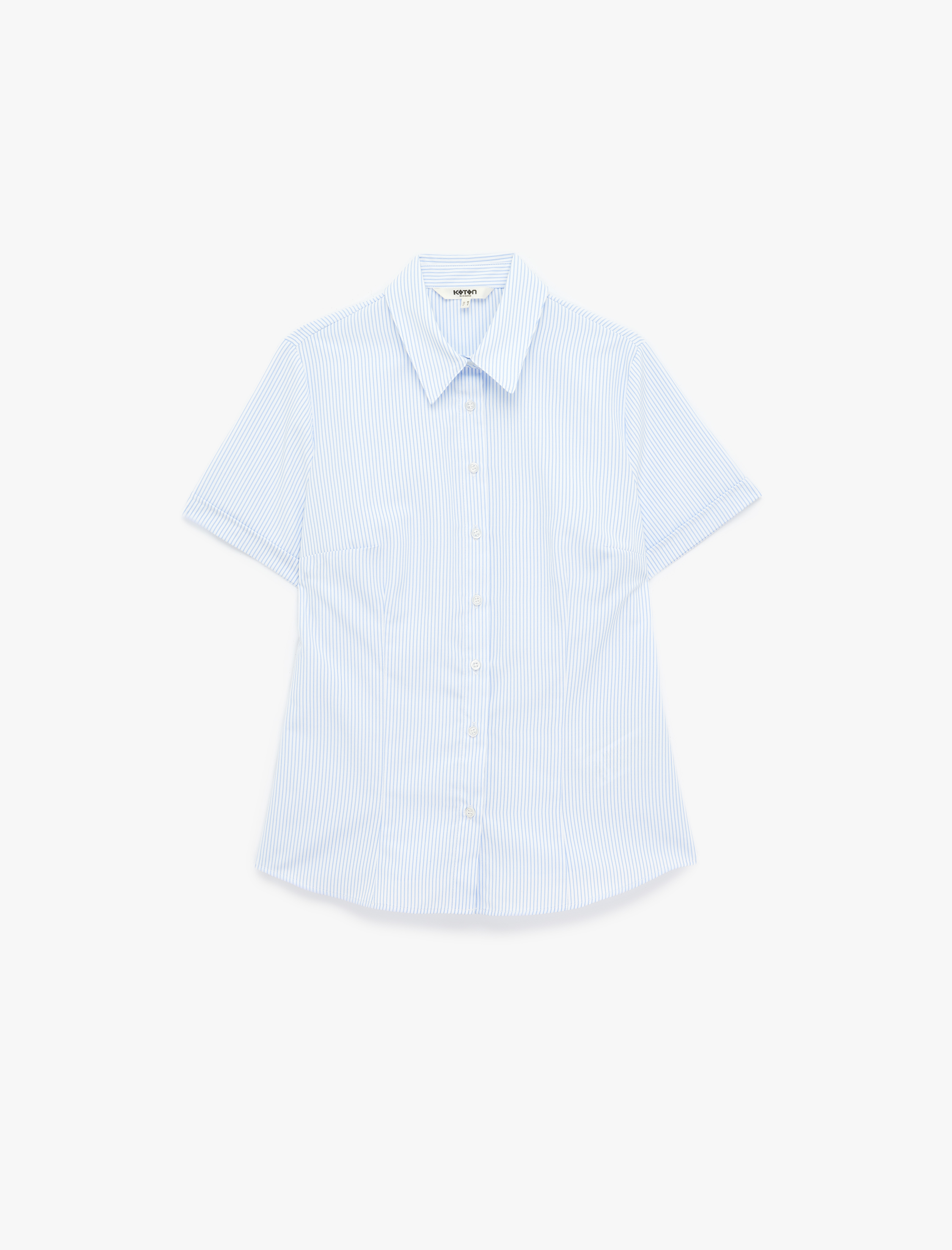   Regular Fit Kısa Kollu Klasik Yaka Düğmeli Çizgili Poplin Gömlek