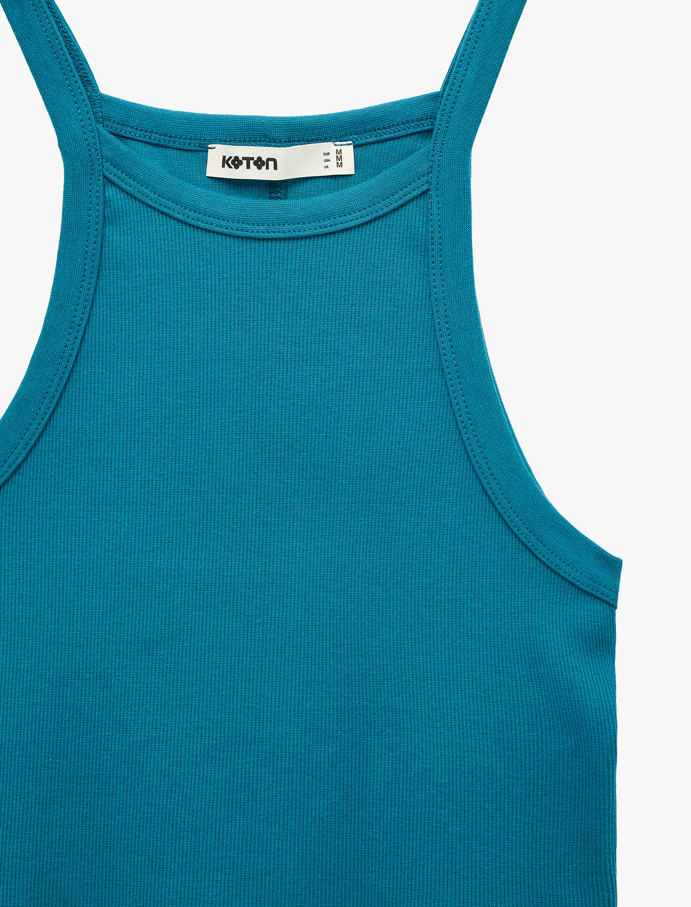   Pamuklu Ribanalı Slim Fit Kolsuz Halter Yaka Crop Top