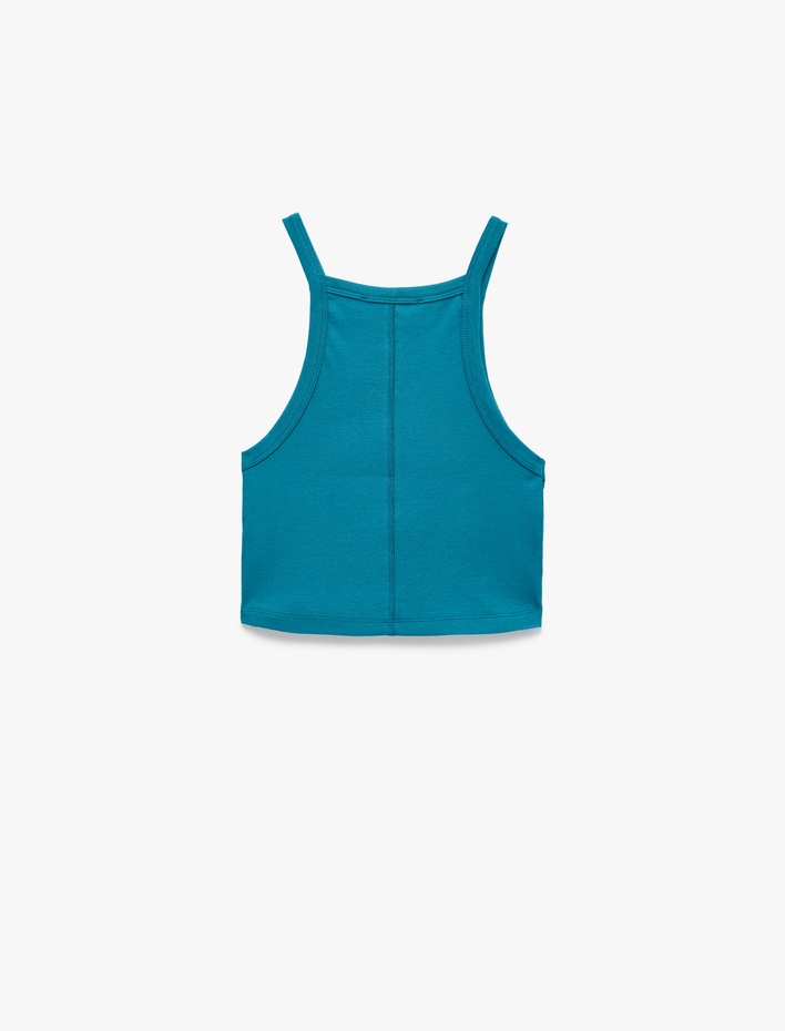  Pamuklu Ribanalı Slim Fit Kolsuz Halter Yaka Crop Top