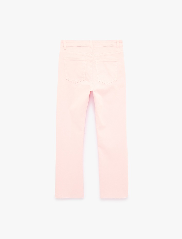  Pamuklu Cepli Düğmeli İspanyol Paça Crop Jean Pantolon -  Kick Flare Jeans