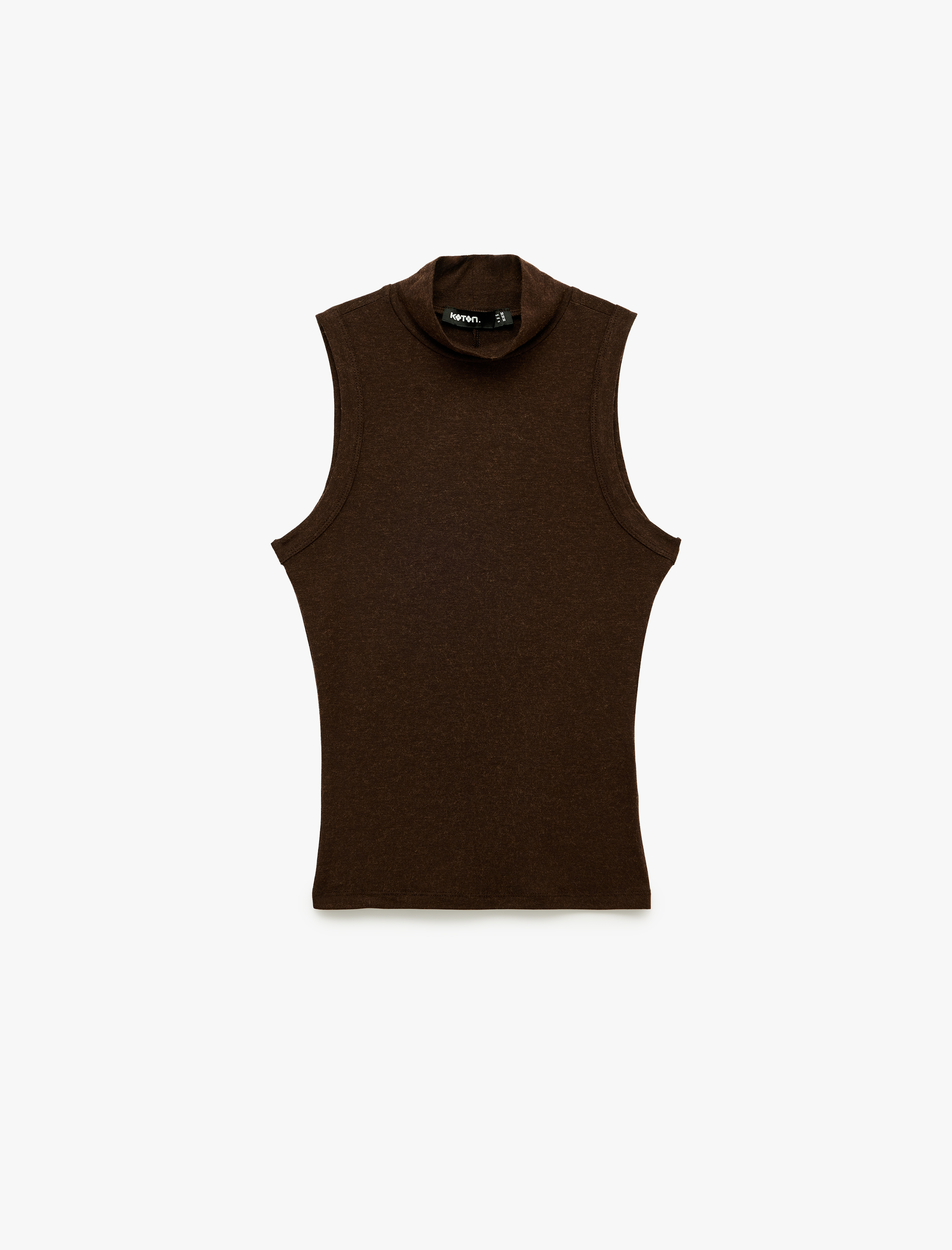   Koyun Yünü Karışımlı Yumuşak Dokulu Slim Fit Dik Yaka Kolsuz Bluz