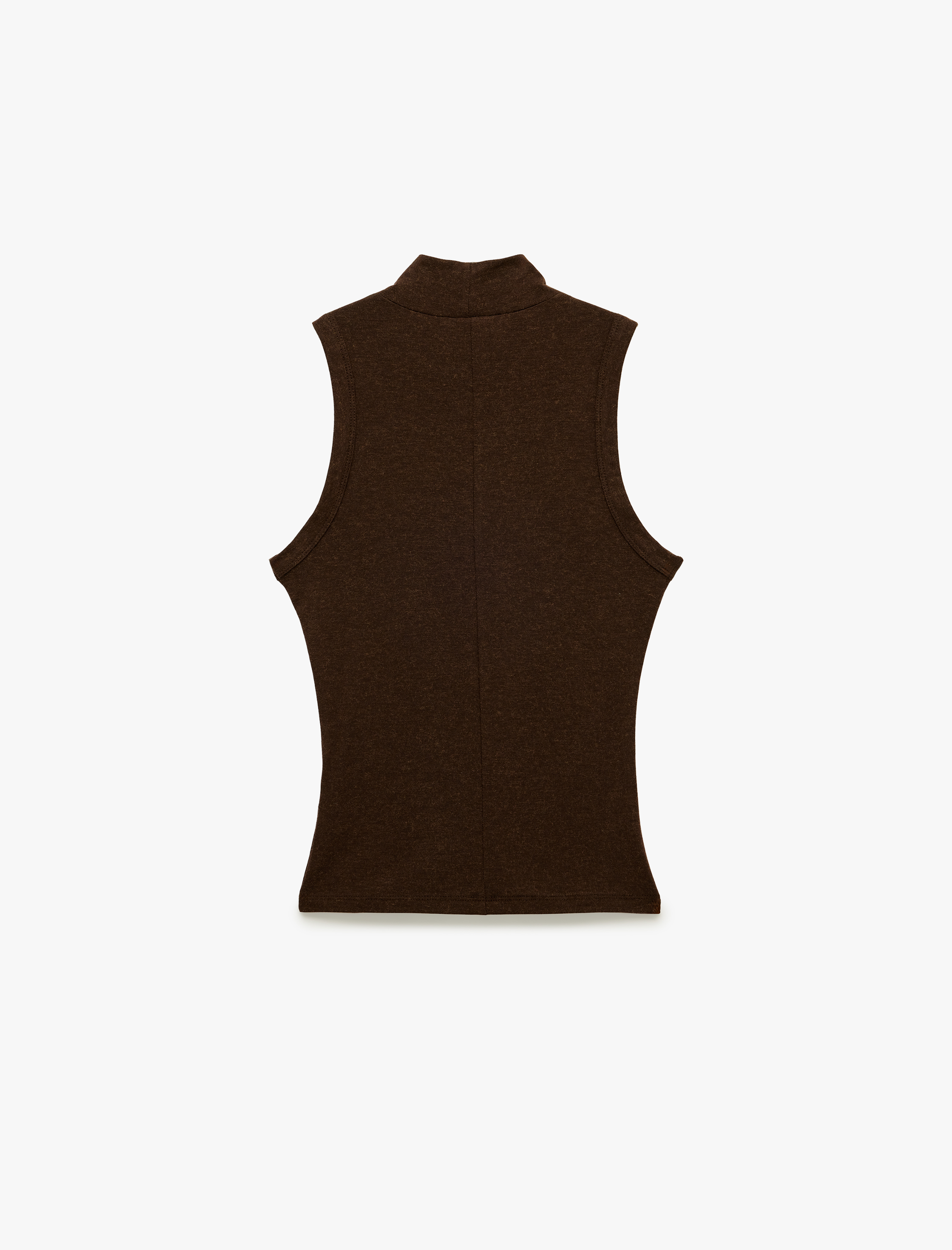   Koyun Yünü Karışımlı Yumuşak Dokulu Slim Fit Dik Yaka Kolsuz Bluz