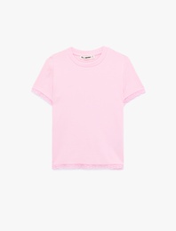 Dantel Detaylı Kısa Kollu Bisiklet Yaka Modal Karışımlı Slim Fit Tişört