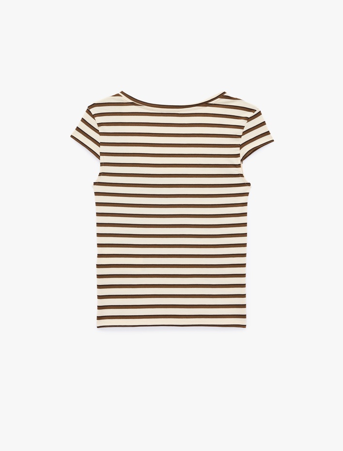  Slim Fit U Yaka Kısa Kollu Çizgili Tişört