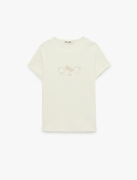 Pamuklu Slim Fit Kısa Kollu Bisiklet Yaka Limon Baskılı Tişört