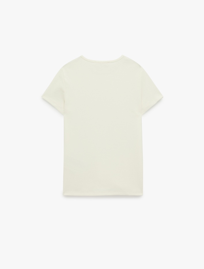  Pamuklu Slim Fit Kısa Kollu Bisiklet Yaka Limon Baskılı Tişört