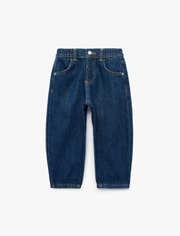 Pamuklu Beli Ayarlanabilir Lastikli Balon Form Denim Pantolon