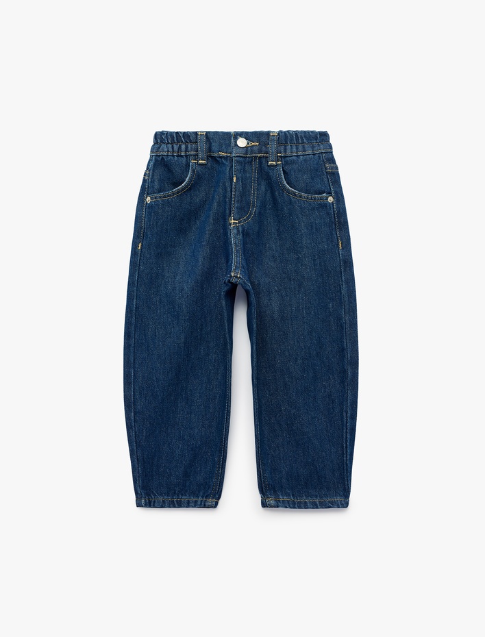 Erkek Bebek Pamuklu Beli Ayarlanabilir Lastikli Balon Form Denim Pantolon