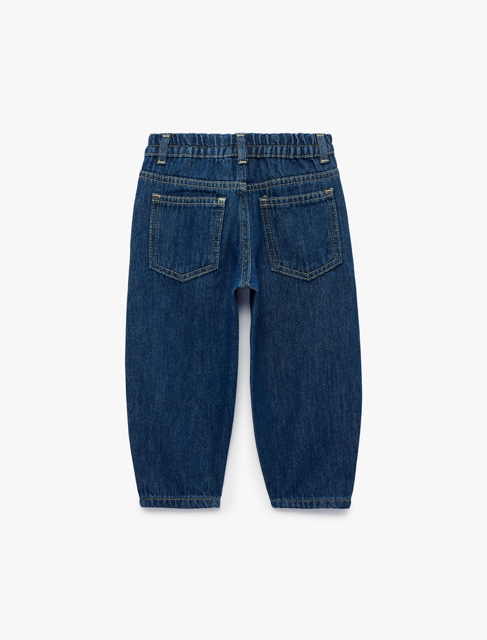 Erkek Bebek Pamuklu Beli Ayarlanabilir Lastikli Balon Form Denim Pantolon