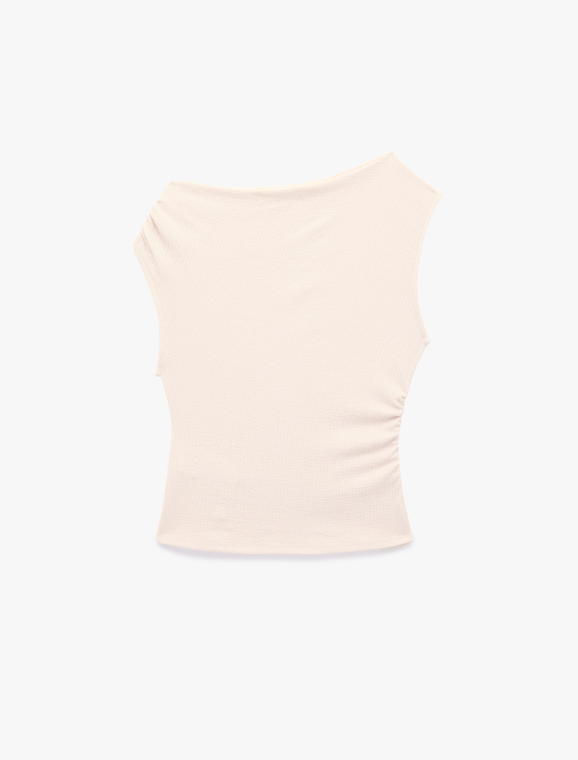   Slim Fit Asimetrik Yaka Kolsuz Drapeli Bluz