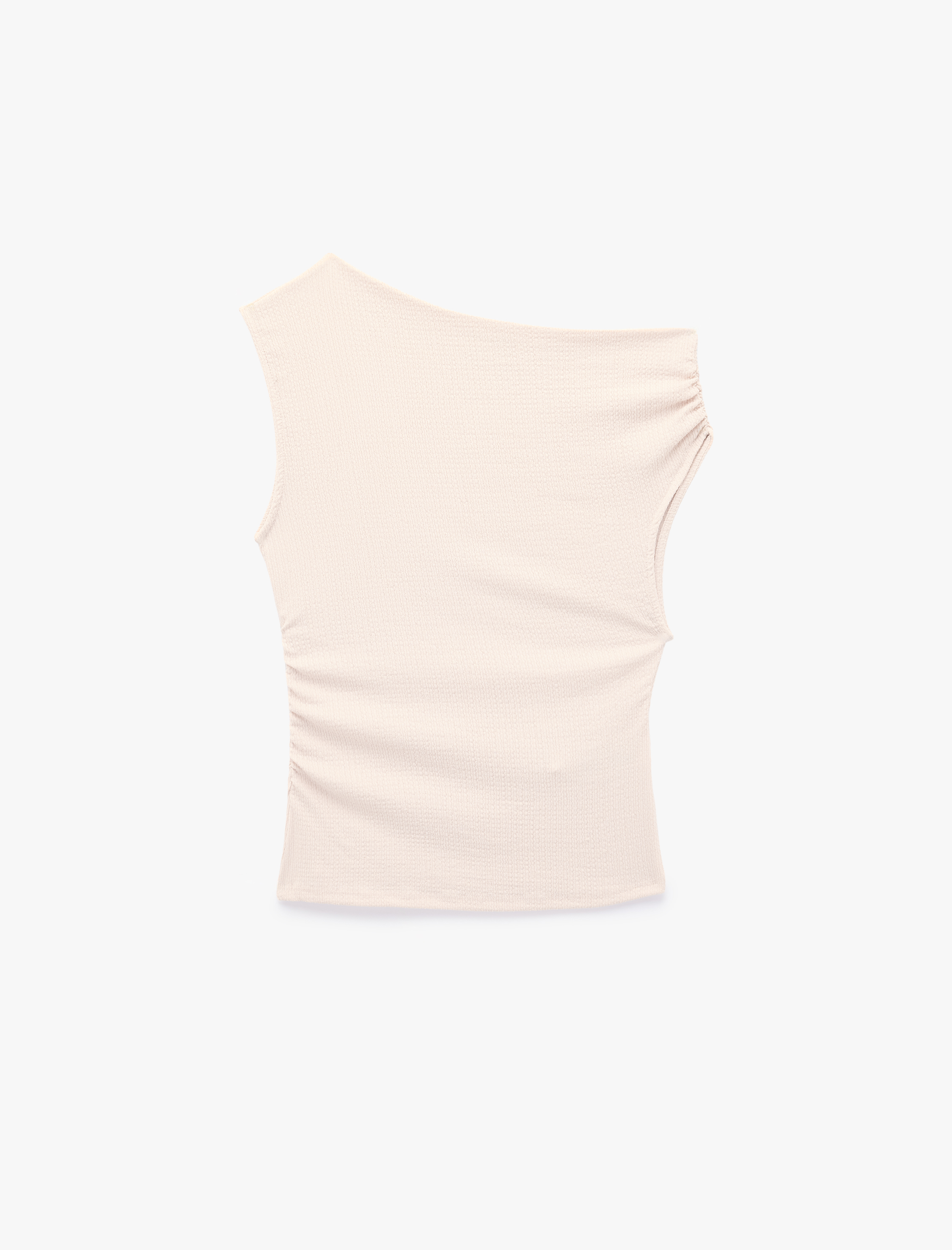   Slim Fit Asimetrik Yaka Kolsuz Drapeli Bluz