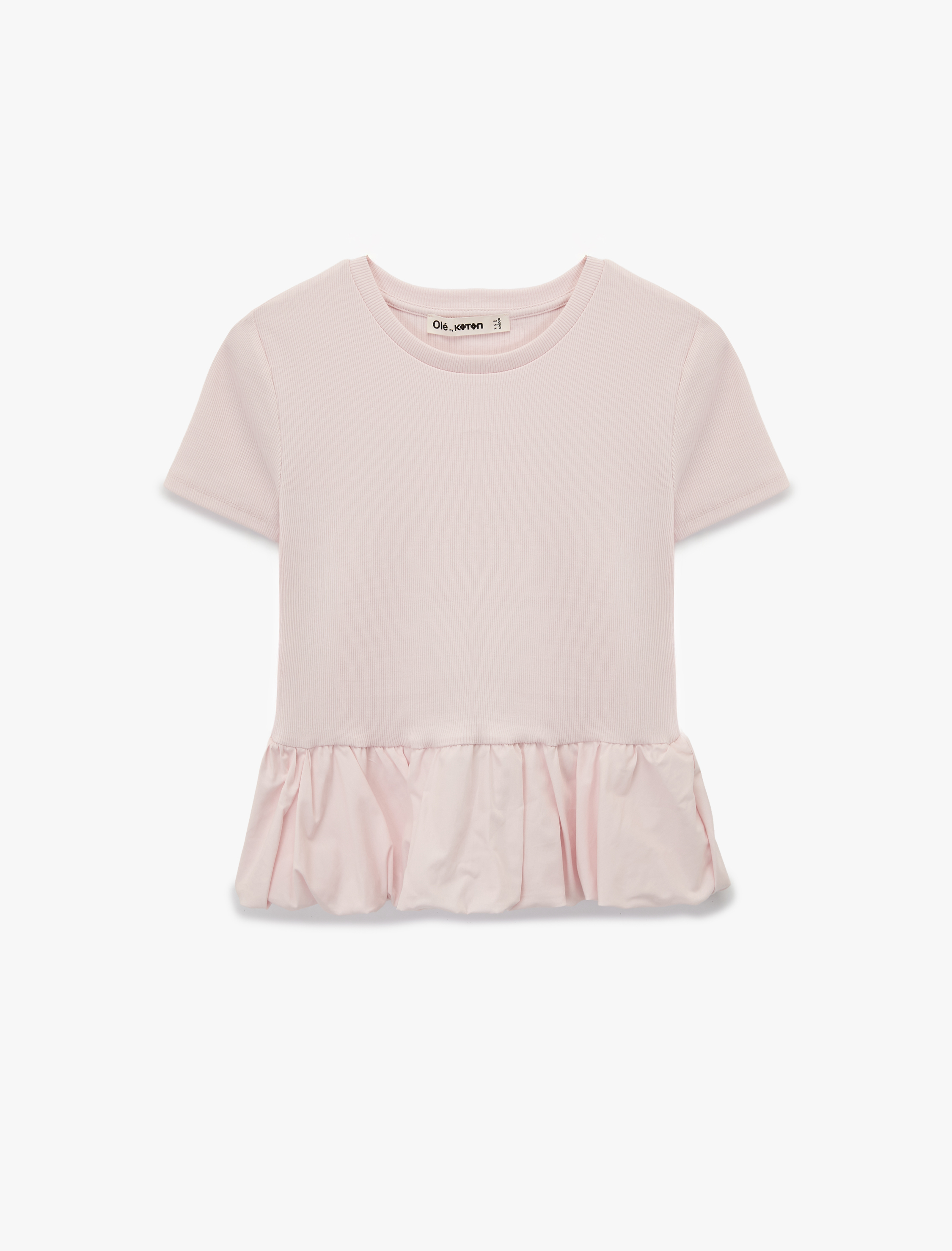   Slim Fit Kısa Kollu Bisiklet Yaka Balon Peplum Tişört
